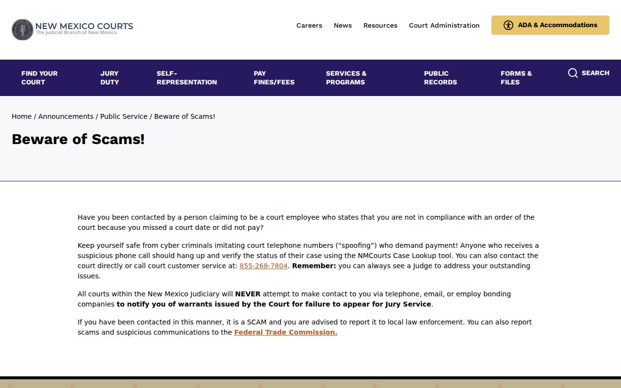 Tucumcari court docket official court scam warning