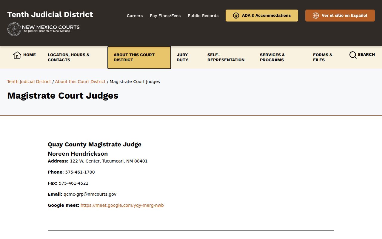Quay County court docket Magistrate Court official judge listing