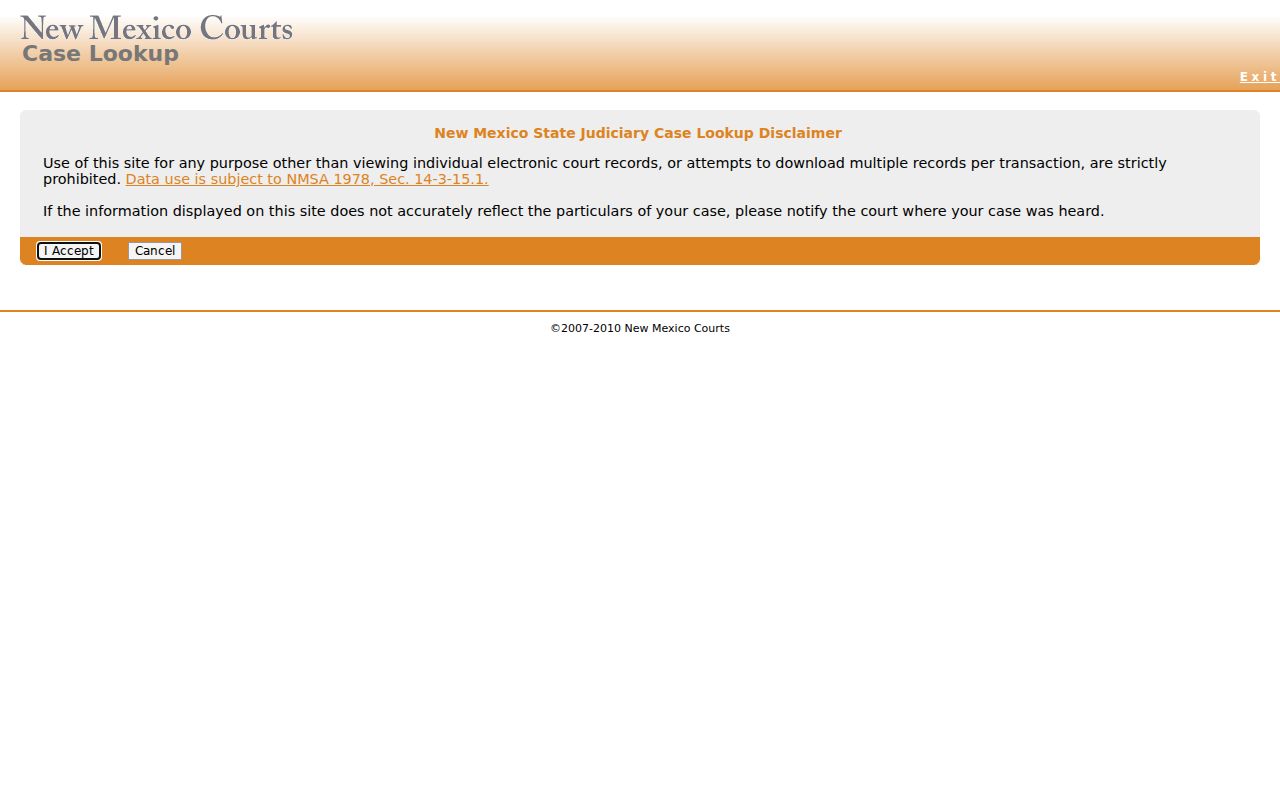 Quay County case lookup public New Mexico Case Lookup screen