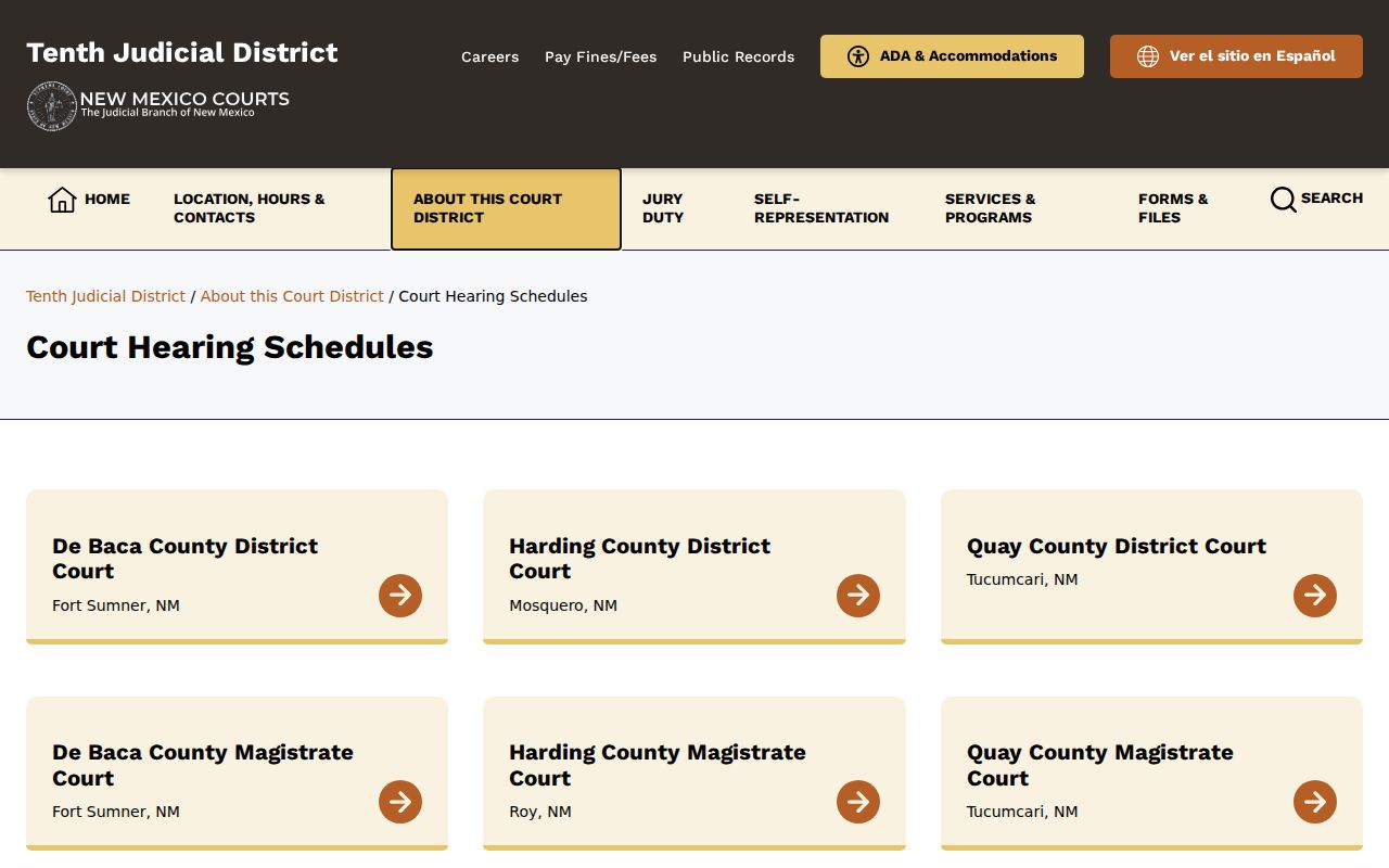 Quay County court dates on the Tenth Judicial District hearing index